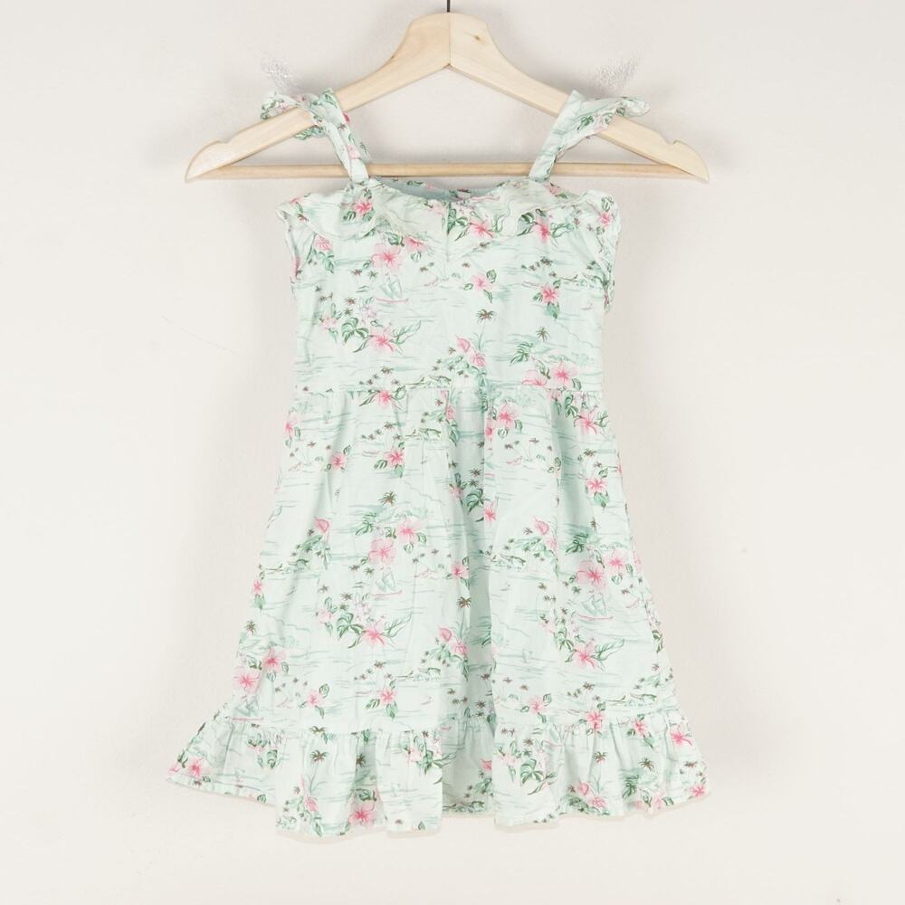Janie and Jack Mint Floral Gren Ruffle Trim Dress Girls Sz 6